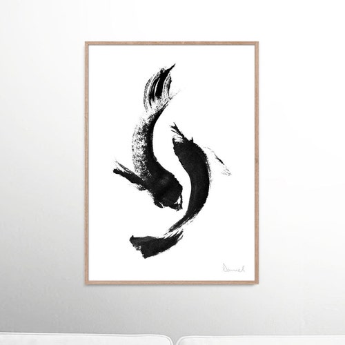 Detailed Black And White Koi Fish Drawings