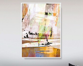 Abstrakt Strand Kunstdruck: Surf Szene, Küsten Wohnzimmer Dekor (Digitaler Download)