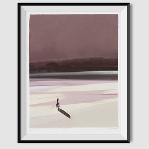 Beach Figure Painting, Abstract Impressionist Painting, Printable Art, Acrylic Painting, Light pink and deep tones, seashore, beach painting image 1