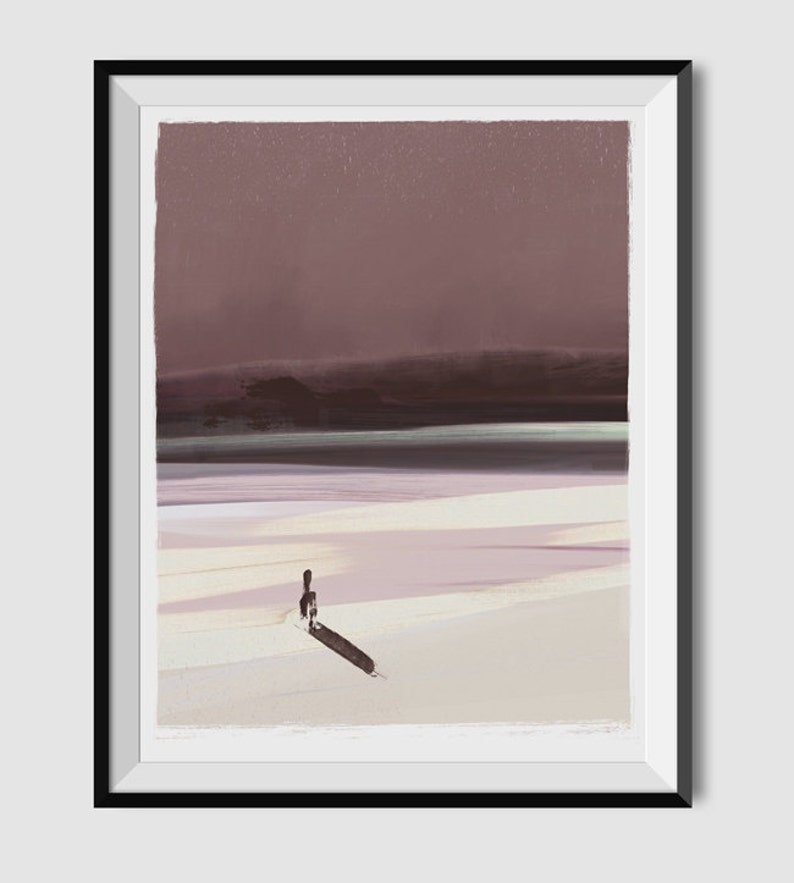 Beach Figure Painting, Abstract Impressionist Painting, Printable Art, Acrylic Painting, Light pink and deep tones, seashore, beach painting image 1