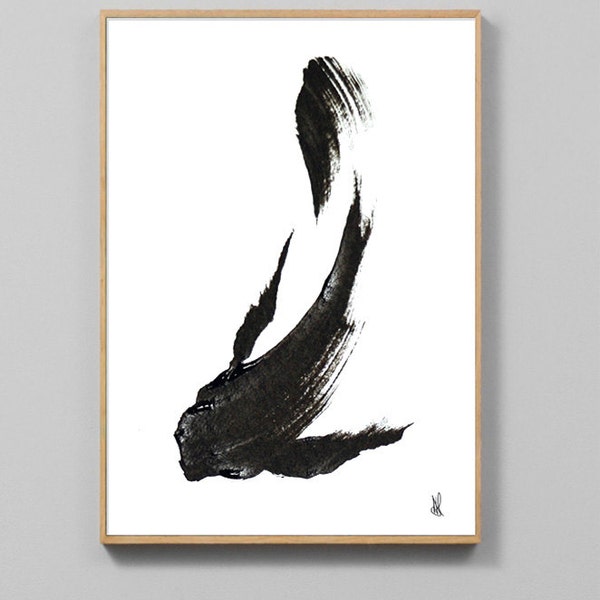 Koi Fish Print, Printable art black and white, Koi Paintings, Hand painted original art, minimal animal art, digital downloads, fish art