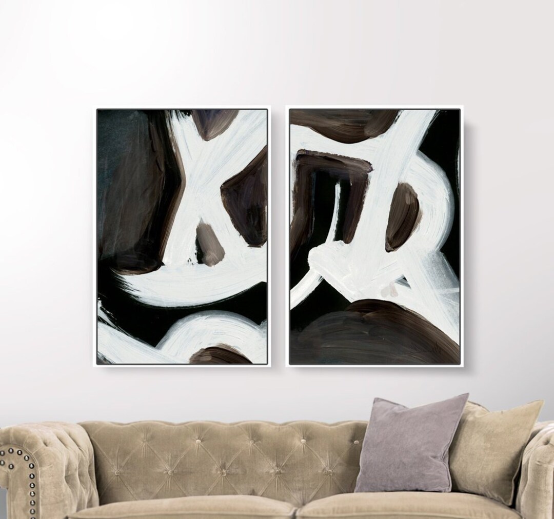 Set of 2 Prints, Abstract Art Prints, Black and White Art, Large Wall ...
