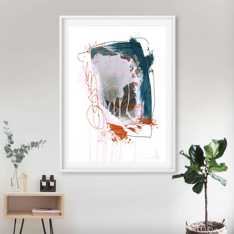Printable Abstract Art Navy Blue and Pink Art Instant Etsy