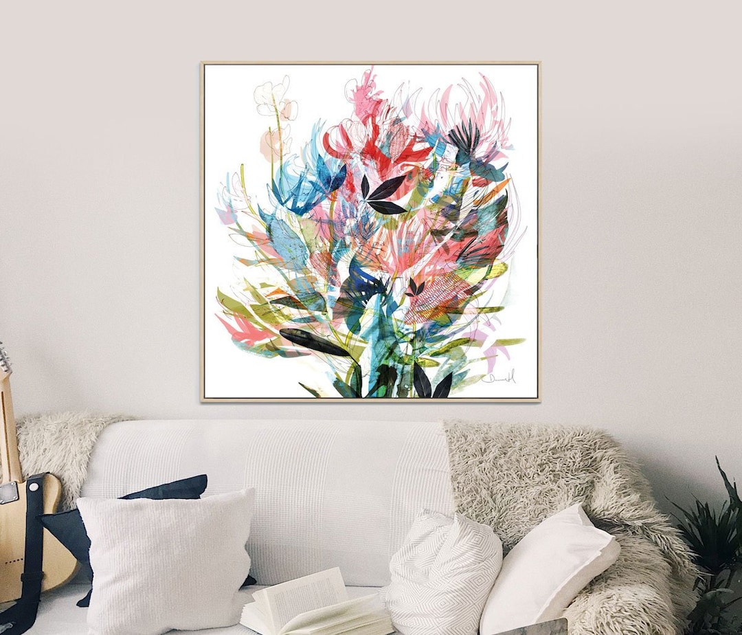 Botanical Flower Art Print: Large Colorful Floral Wall Decor (digital ...