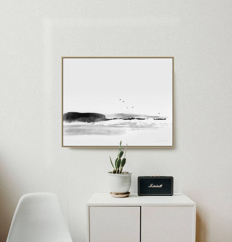 Beach Painting,Sea Rock Minimal Art, Printable Art Prints, Dan Hobday Art, digital download art, nature art, minimal wall art prints image 1