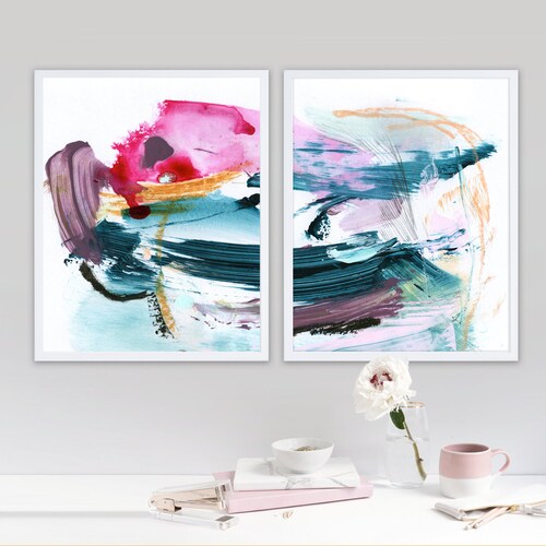 Set of 2 Prints Abstract Art Prints Large Wall Art Etsy