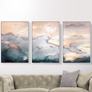 Abstract Cloud Art Print Set: Pink, Gold, Blue (Digital Download)
