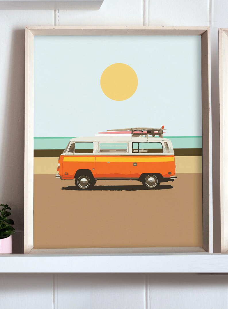 Set of 2 Prints, Campervan print, Beach Decor Print, Surf print, Campervan Gifts, Beach Art, Coastal Wall Art, Retro Van Print, Dan Hobday image 2