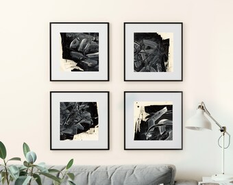 Láminas de arte abstracto en blanco y negro: Decoración minimalista (descarga digital)