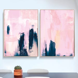 Set of 2 Prints, Abstract Art Prints, Large Wall Art, Printable Abstract Art, Navy Blue and Pink, instant download Art, Minimal Art A1 Print image 1