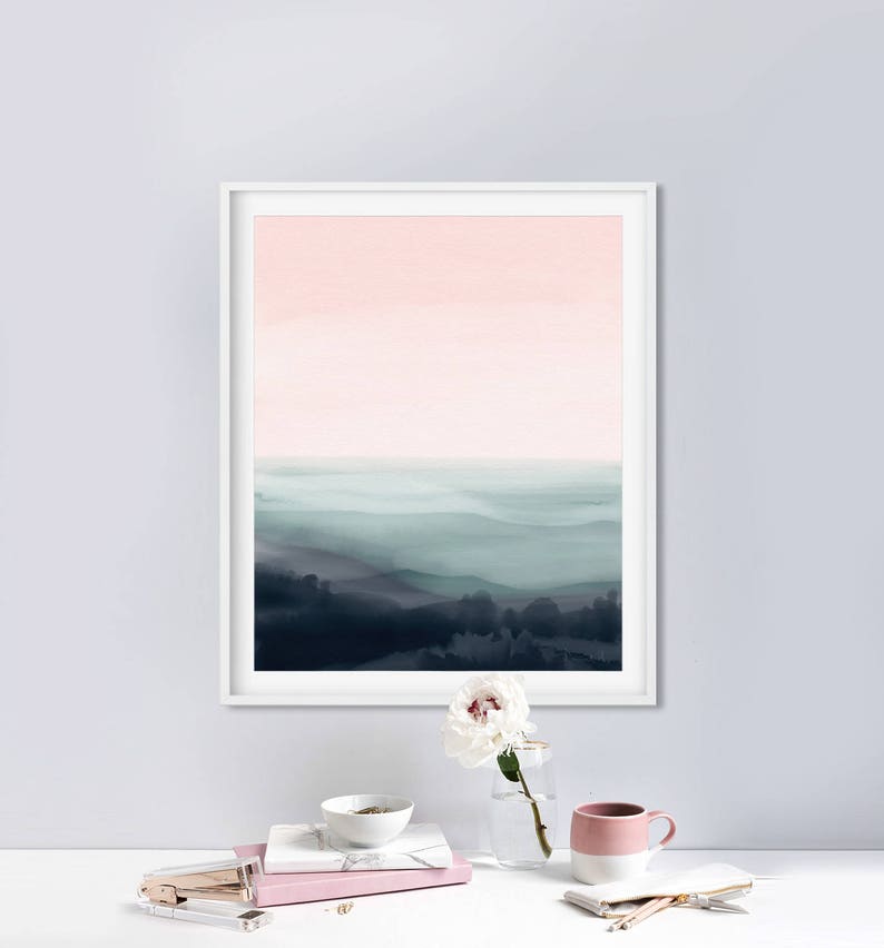 Abstract Landscape Painting, Instant Download Art, Abstract Painting, Pink and Green Art, Dan Hobday, 16x20 Print Bedroom Art, Landscape art image 1