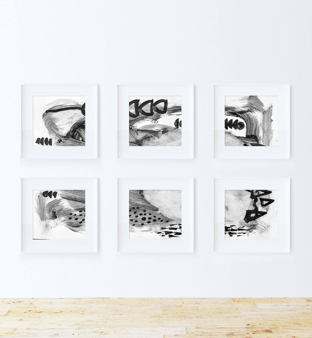 Set of 6 Prints, Abstract Art, Abstract Printable Art, 8x8 Print Black ...