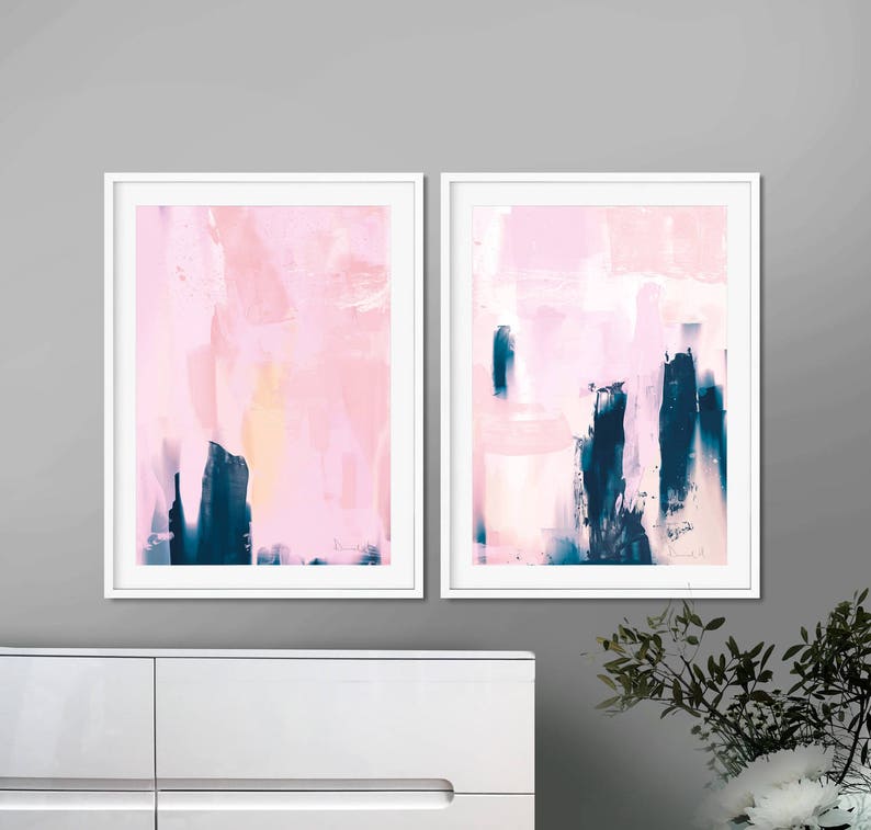 Set of 2 Prints, Abstract Art Prints, Large Wall Art, Printable Abstract Art, Navy Blue and Pink, instant download Art, Minimal Art A1 Print image 5