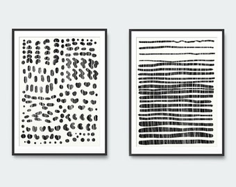 Abstract Art Prints Set: Black Brushstrokes, Minimalist Decor (Digital Download)