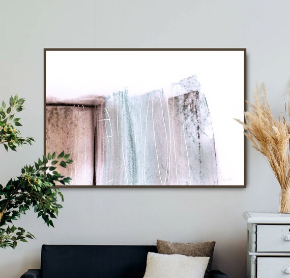 ピンクとブルーの抽象画アートプリント：大型アクリル絵画（デジタル