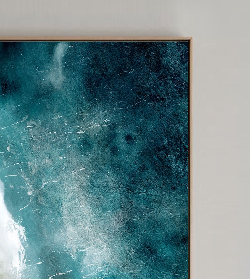 Abstrakte Leinwand „Blaue Küste“ – Handbemaltes Meer Gemälde, 61 X 45,7 Cm, Für Wohnzimmer & Mehr