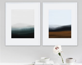 Waldlandschaft Kunstdrucke Set: Minimalistisches Aquarell (Digitaler Download)