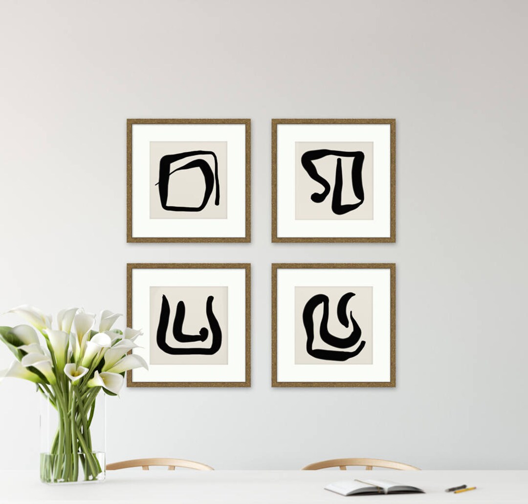 Black and White Abstract Art Print Set: Minimalist Wall Decor (digital ...