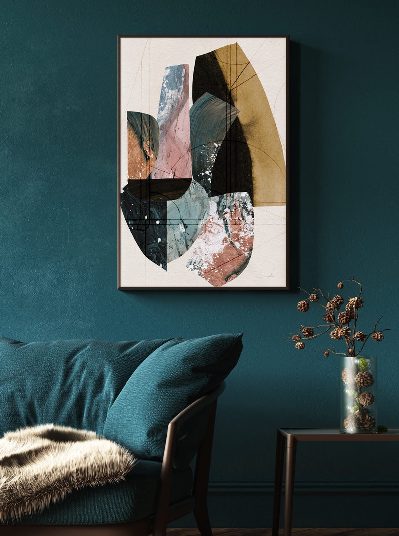 Abstract Wall Art Mustard and Peach Art Modern Abstract Art Etsy