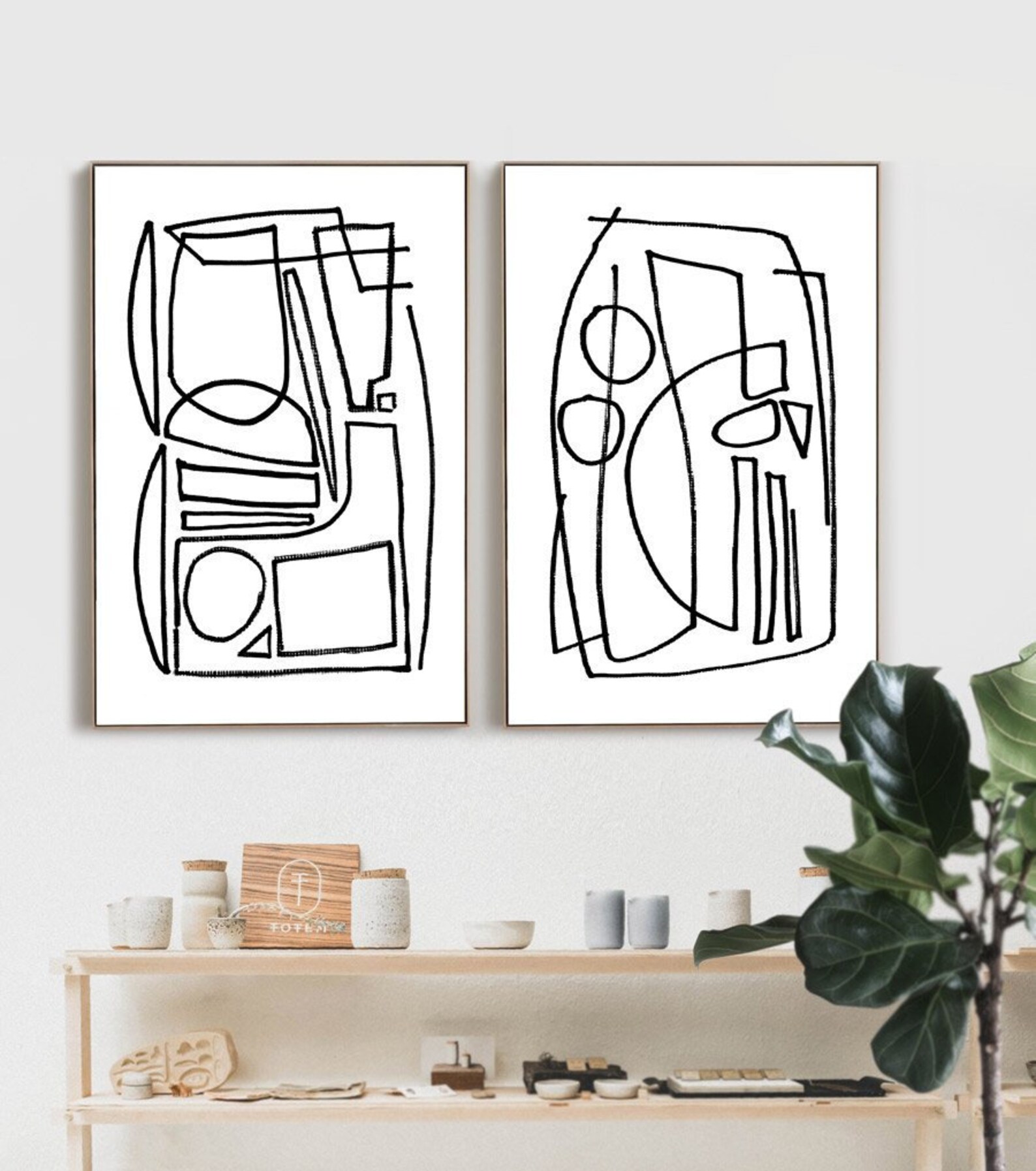 Large Abstract Set of 2 Prints Minimalistic Painting Etsy