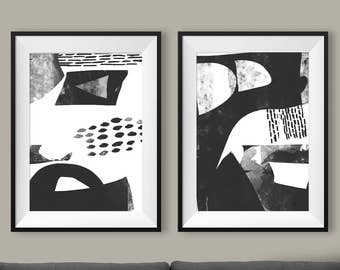 Set of 2 Prints, 2 Black & White Abstract Art, Printable Abstract, instant download, Minimal art, 12x16 Prints, 8x10 print Gallery wall art
