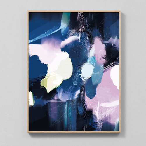 Printable Abstract Art Navy Blue and Pink Tones Digital Etsy