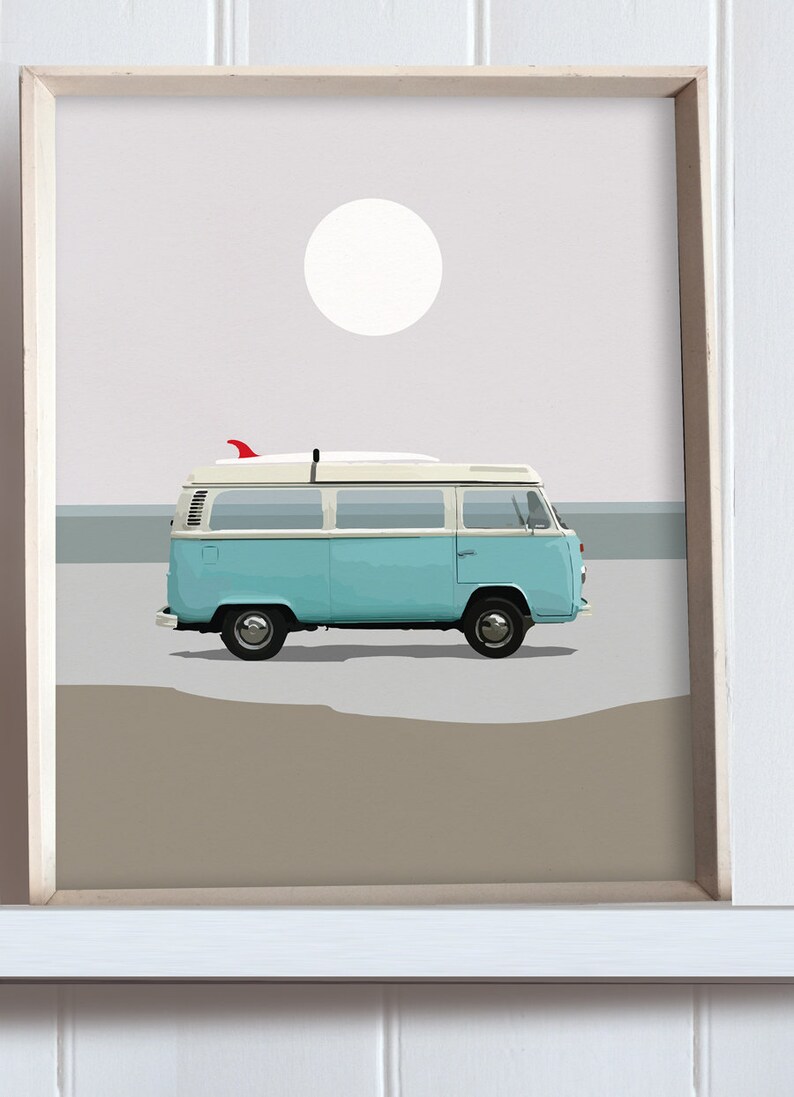 Set of 2 Prints, Campervan print, Beach Decor Print, Surf print, Campervan Gifts, Beach Art, Coastal Wall Art, Retro Van Print, Dan Hobday image 3