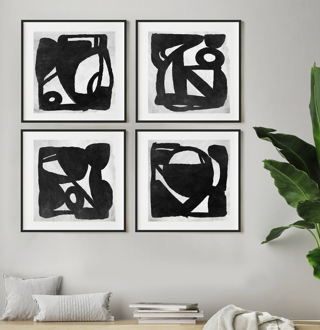 Abstract Art Print Set Set of 4 Black and White (Download Now) - Etsy
