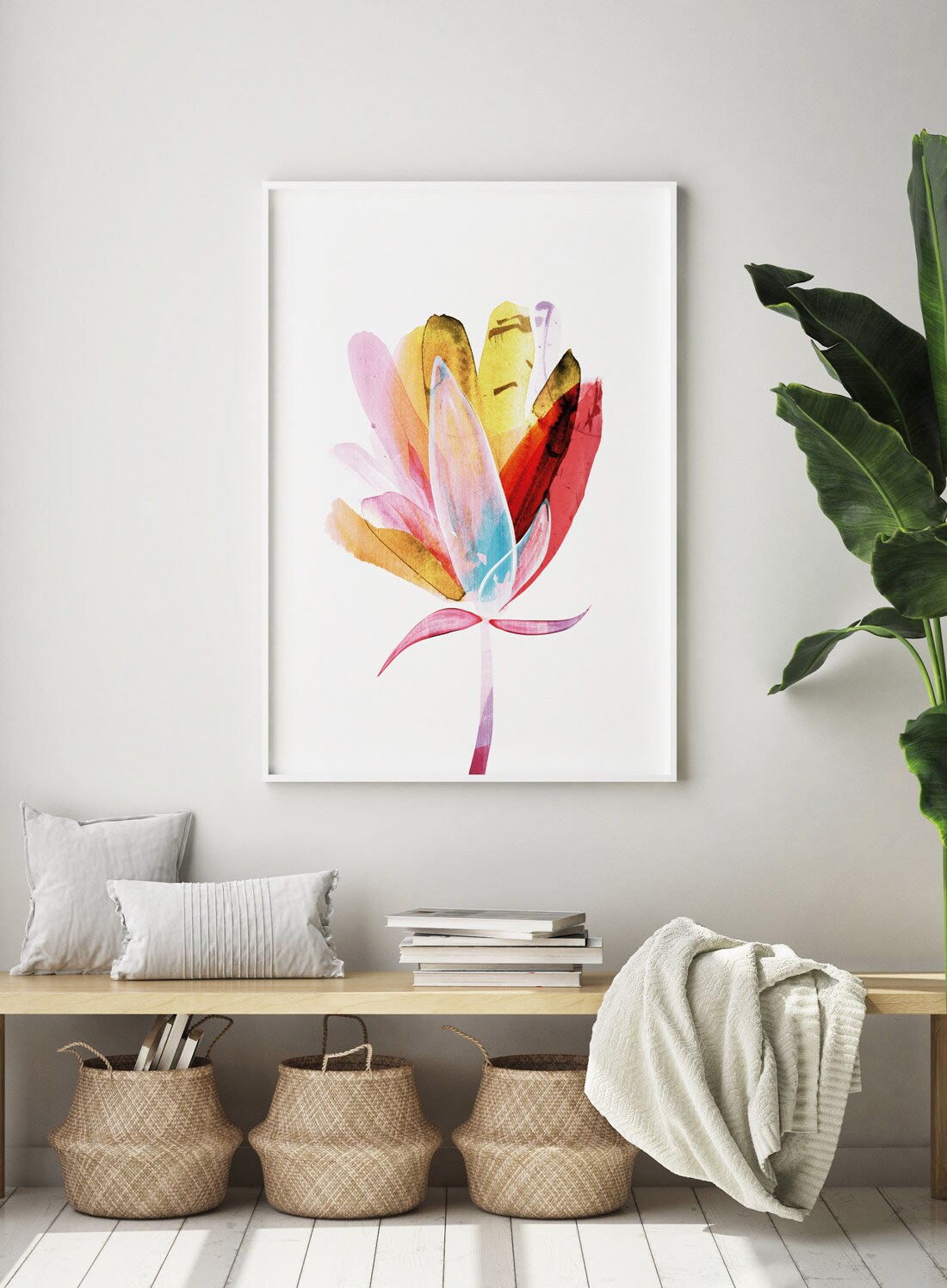 Large Botanical Painting, Large abstract art, large wall art, Printable Art, Dan Hobday, Plant print, Pink living room art, Oversized art