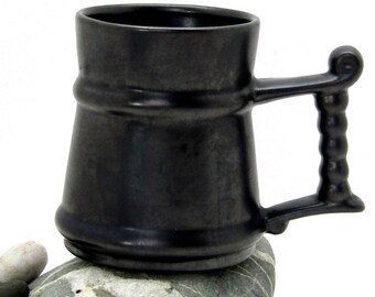 Vintage Prinknash 300ml tankard mug - studio pottery Pewter black glaze - beer stein mug glazed stoneware mulled cider wassail Benedictine