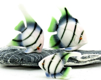 Fine bone china Angel fish family - 3 vintage Highbank Porcelain Lochgilphead Scotland miniature Angelfish hand painted Scottish ceramic