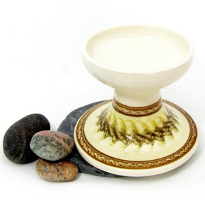 Vintage studio pottery - JOBA of Devon candlestick tea light holder stand - 1970s - Stamford lead glazed earthenware ceramic candle holder