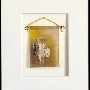 Original mixed media collage. Upcycled teabag and ephemera. A modern relic.