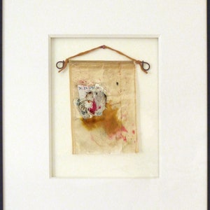 Original mixed media collage. Upcycled teabag and ephemera. A modern relic.