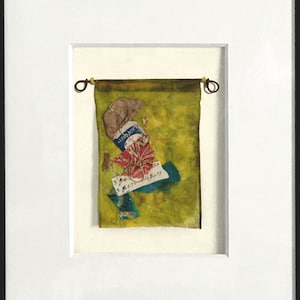 Original mixed media collage. Upcycled teabag and ephemera. A modern relic.