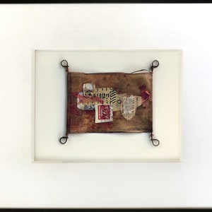Original mixed media collage. Upcycled teabag and ephemera. A modern relic.