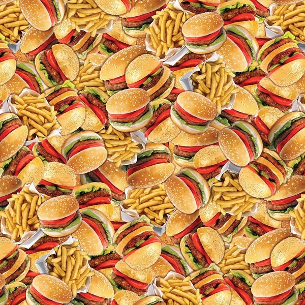Hamburger w/ a Side of Fries, Kanvas Studios - 100% Cotton - Fabric by the yard