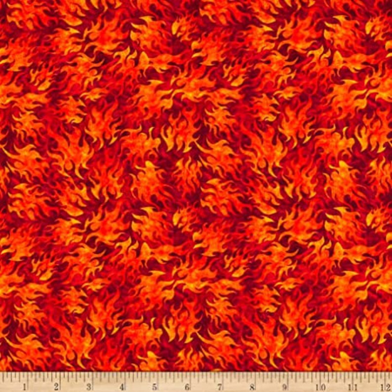 Licensed by QT Fabrics Digitally Printed 100/% Cotton Fabric by the yard Easy Rider Orange Brick Flames