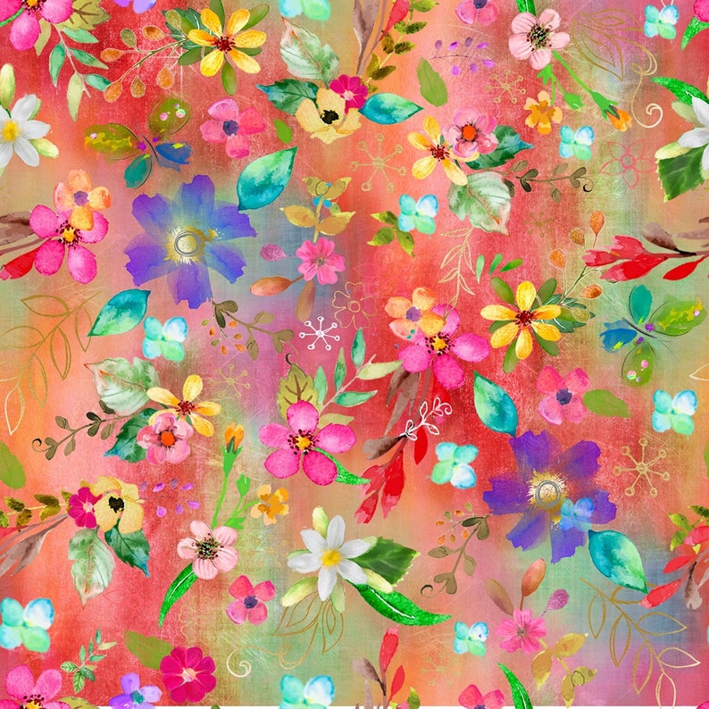 Adorable 100/% Cotton Multi Allover Floral Digital Fabric by the yard Half Yard Spring Theme