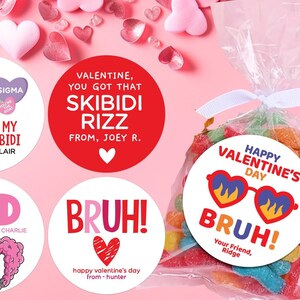 kids Slang Skibidi Valentine Day Stickers for Treat Bags
