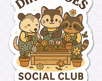 Adorable club social sale de houes | Décalcomanie imperméable en vinyle | Possum, raton laveur Animaux des bois | Nous aimons jouer dans la boue |Jardinage