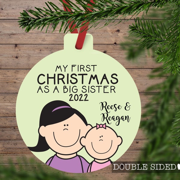 2022 Promoted to Big Sister Christmas Tree Ornament, Big Sister Little Sister Name Ornament, Sisters and Friends Ornament Personalized