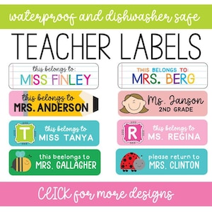 Teacher Labels, Teacher Book Labels, Waterproof School Labels, Personalized Name Labels, Custom Teacher Labels, School Supply library Labels