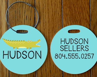 Camp Bag Tag, Alligator Theme, Boys Luggage Tag, Backpack Tag, Child's Bag Tag, School Bag tag