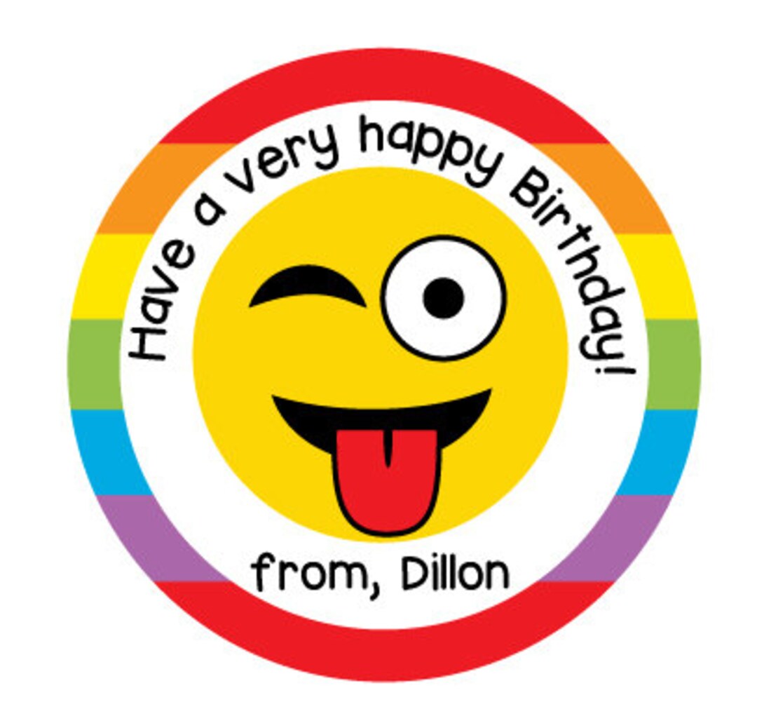 Emoji Birthday Stickers, Personalized Rainbow Gift Labels for Birthday