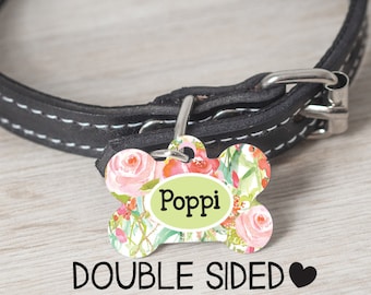 Pet ID Tag Custom Pet Tag Personalized Dog Tag Floral Print Pet Tag Dog ID Tag Girl Dog Pet ID Tag Customized Double Sided