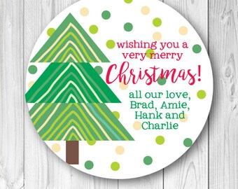 Christmas Tree Holiday Labels, Personalized Christmas Stickers, Holiday Gift Tags, Custom Christmas Labels