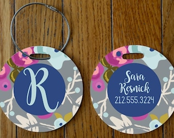 Personalized Luggage Tag | Floral Bag Tag | Children's Bag Tag for School, Camp, Diaper Bag, Back Pack