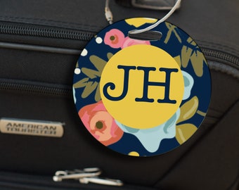 Floral Monogram Luggage Tag | Personalized Bag Tag | Kids Luggage Tag | Bridal Luggage Tag | Travel Accessory