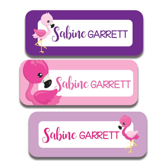 30 Personalized Waterproof Name Labels | Stickers for School Supplies, Daycare | Dishwasher Safe | Flamingo Design